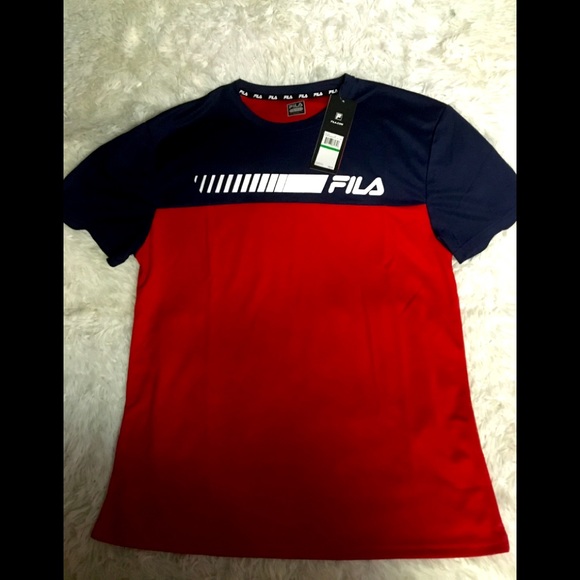 LG Fila Red BlueMens Short Sleeves Shirt sz LG - Picture 1 of 8